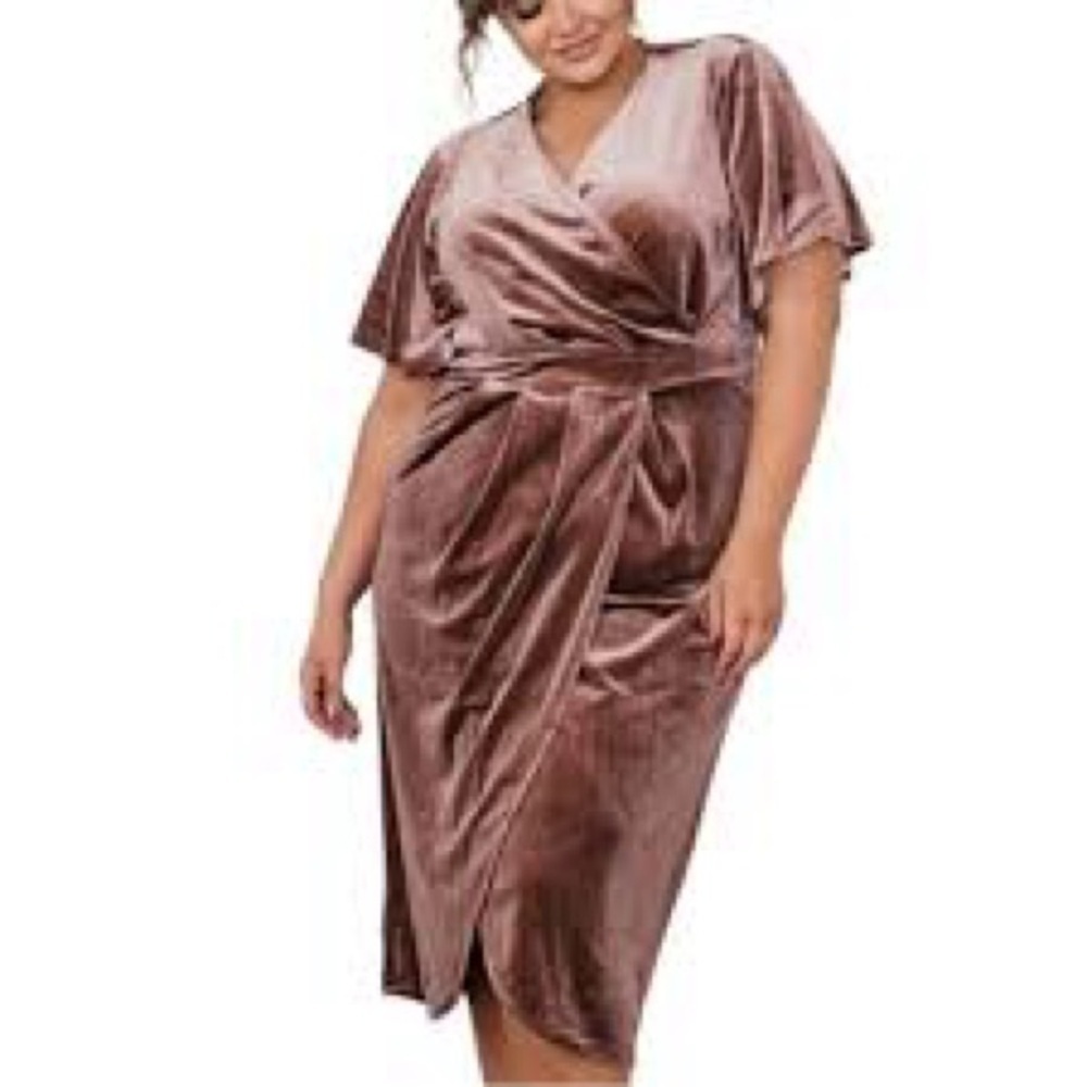 Jessakae Ginger Brown Northward Wrap Velvet Midi Party Dress Size XL NWT